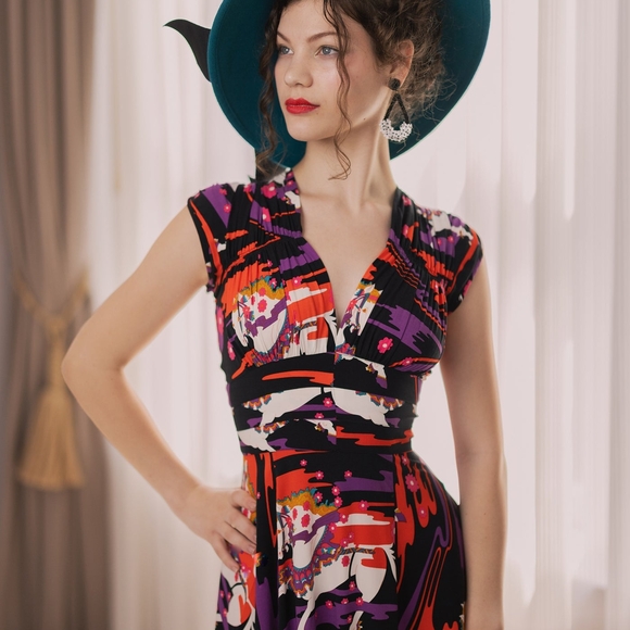 Trashy Diva Dresses & Skirts - Trashy Diva 1940s Carousel Ponies Bold Multicolor Midi Dress